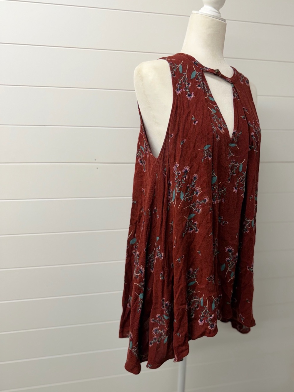 Free People tunic Rust Floral Keyhole Top